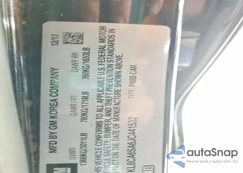 2018 Chevrolet Spark Ls z USA, uszkodzony, nr VIN KL8CA6SA6JC441532